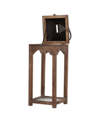 Set of 2 Whiskey Brown Farmhouse Modern Wood/Metal Lanterns