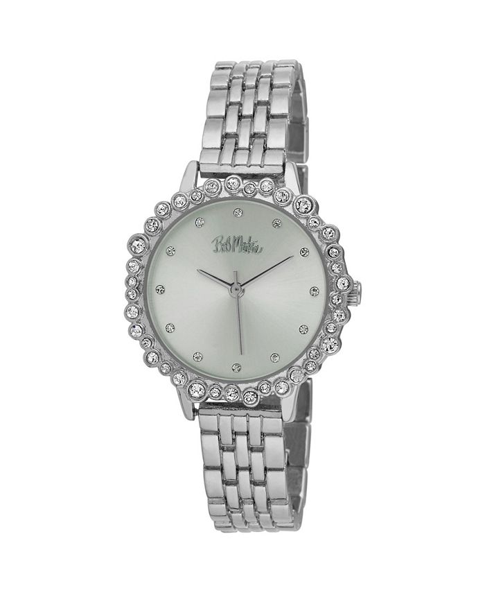 Bob Mackie Women's SilverTone Alloy Bracelet Crystal Bezel Watch, 31mm