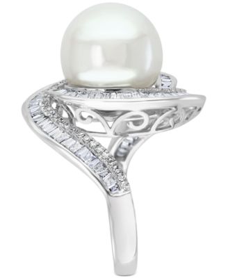 EFFY&reg; Cultured Freshwater Pearl (12-1/2mm) & Diamond (3/4 ct. t.w.) Ring in 14k White Gold (Also Available in 14k Yellow Gold & Rose Gold)