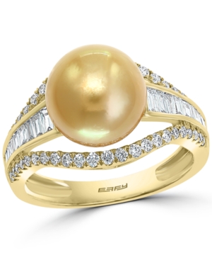 image of Effy Cultured Golden South Sea Pearl (10mm) & Diamond (5/8 ct. t.w.) Ring in 14k Gold