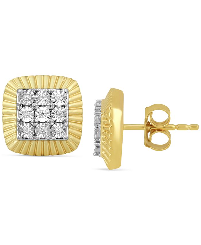 Macy's - Men's Diamond Square Cluster Stud Earrings (1/20 ct. t.w.) in 18k Gold-Plated Sterling Silver