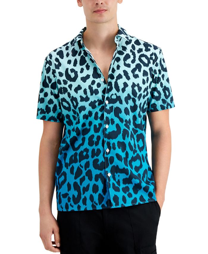 INC International Concepts Men's Regular-Fit OmbrÃ© Leopard-Print Shirt, Created for Macy's 