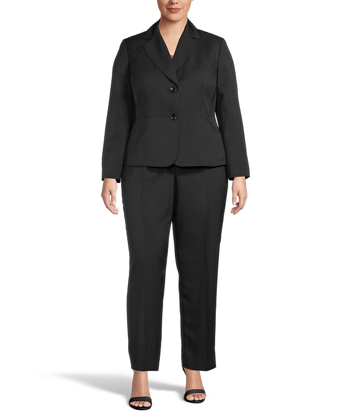 Le Suit Plus Size Mini-Crosshatch Pantsuit - Macy's