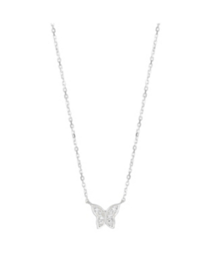 image of Fine Silver Plated Cubic Zirconia Butterfly Pendant Necklace, 16