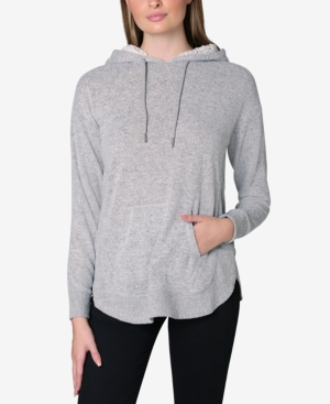 image of Ultra Flirt Juniors- Faux-Sherpa Trimmed Knit Hoodie