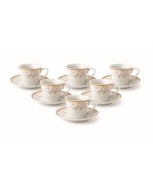Lorren Home Trends Trends Floral Design 12 Piece 2oz Espresso Cup And Saucer Set, Service For 6 In Gold