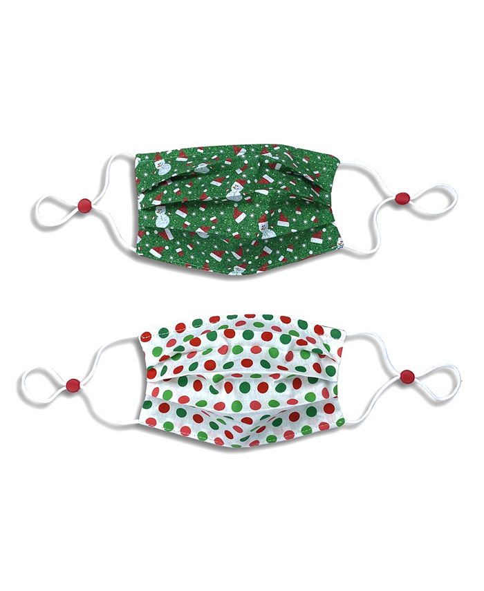 Calabrum Kids Cotton Reversible Santa Hat Pleated Face Mask, 2 Pack