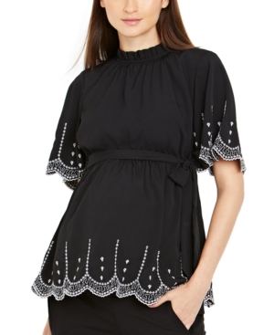 A Pea In The Pod Maternity Embroidered Blouse In Black