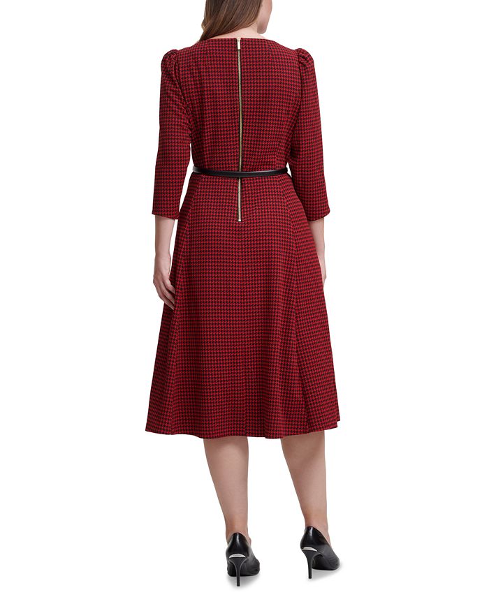 Calvin Klein Plus Size Belted Houndstooth Midi Dress - Macy's