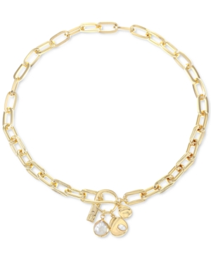 image of Inc Gold-Tone Imitation & Genuine Pearl Oval-Link 16-1/2