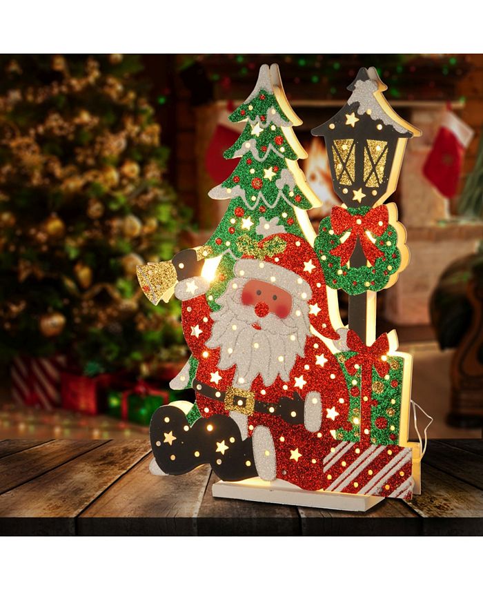 National Tree Company - National Tree PreLit 17.5" Wooden Santa Scene