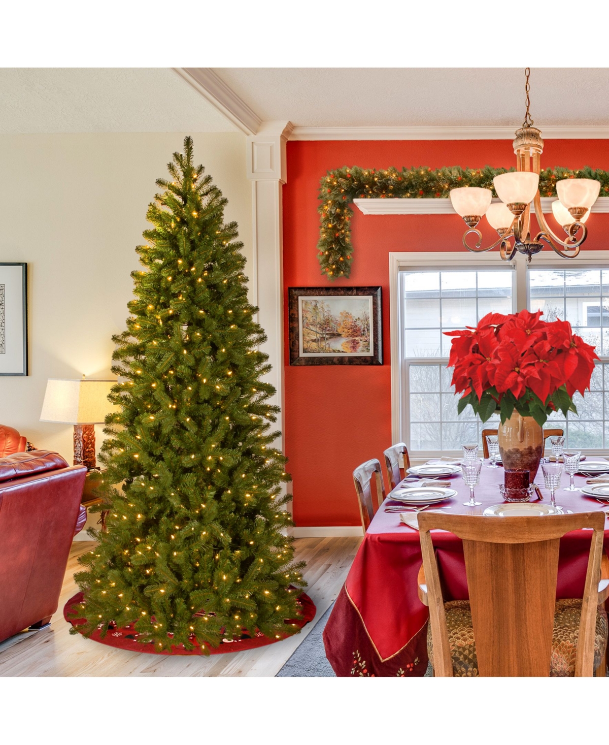 National Tree Feel Real Downswept Douglas Fir Pencil Slim Hinged Tree with Dual Color Lights