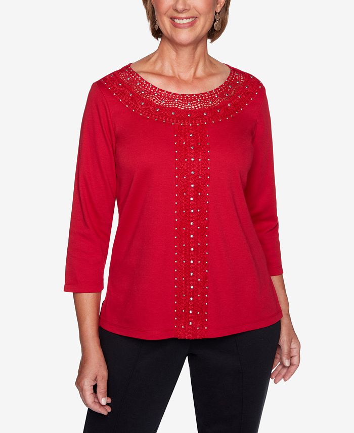 Alfred Dunner Petite Knightsbridge Station CrochetTrim Knit Top Macy's