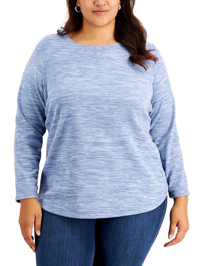 Karen Scott Plus Size Space-Dyed Microfleece Top, Created for Macy's ...