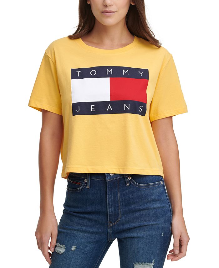 Jeans Cropped Cotton Flag Logo T-Shirt & Reviews - Tops - Women - Macy's