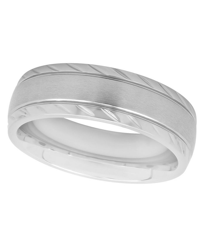 C&C Jewelry Macy's Men's Satin Notched Stainless Steel Wedding Band ...