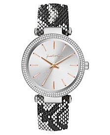 Women's Black and White Snakeskin Stainless Steel Strap Analog Watch 40mm