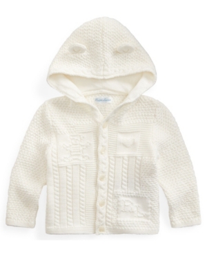 Ralph Lauren Baby Neutral Bear-Ear Hooded Cardigan