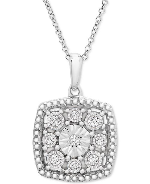 alfani Macy's Diamond Cushion Cluster 18" Pendant Necklace (1/10 ct. t.w.) in Sterling Silver Jewelry & Watches
