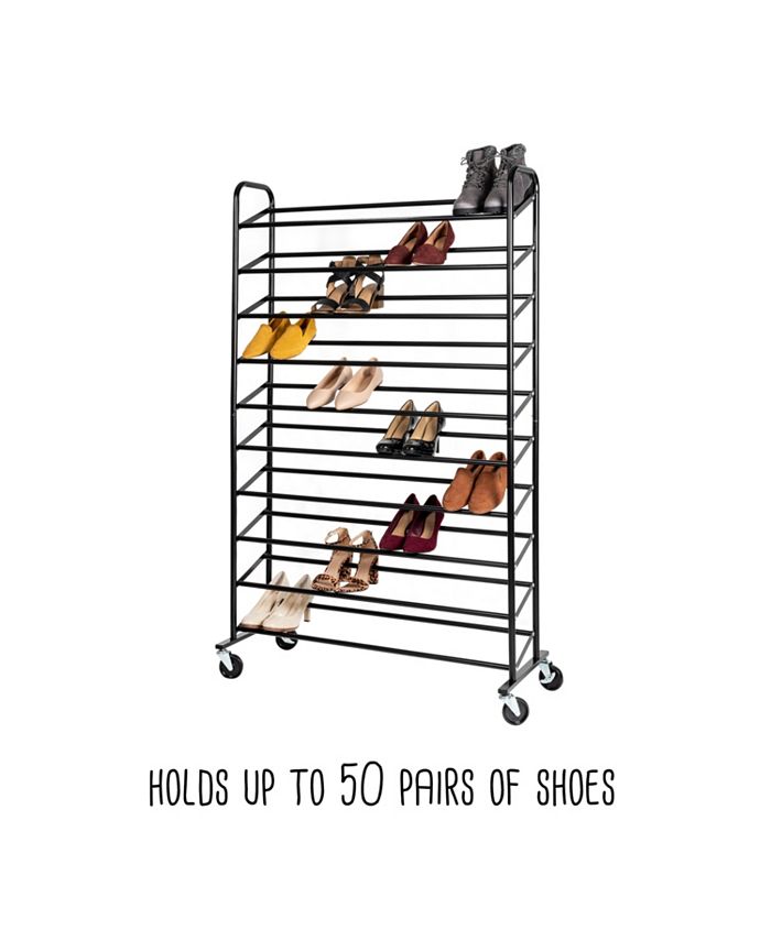 Honey Can Do Rolling Shoe Rack and Shoe Rack Cover Up to 50 Pairs of