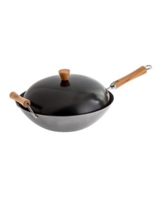Classic Series Uncoated Carbon Steel 4-Pc. Wok Set with Lid and Birch Handles