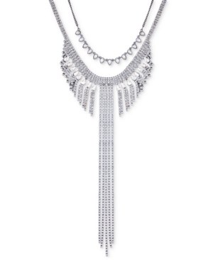 image of Guess Hematite-Tone Crystal Multi-Chain Lariat Necklace, 16