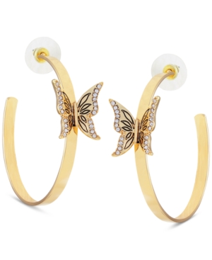 image of Guess Gold-Tone Crystal Butterfly Medium Hoop Earrings, 2