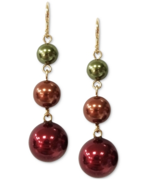 image of Charter Club Gold-Tone Multicolor Imitation Pearl Triple Drop Earrings, Created for Macy-s