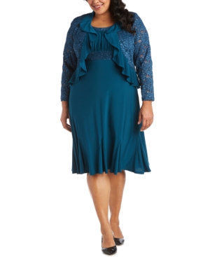 R & M Richards Plus Size Lace-Trim Dress & Ruffled Lace Jacket
