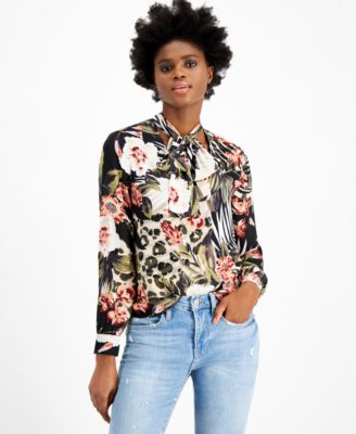 Bar III - Printed Tie-Neck Top