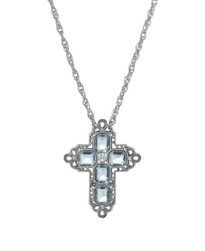 image of 2028 Women-s Pewter Rectangle Light Blue Crystal Cross Chain Necklace