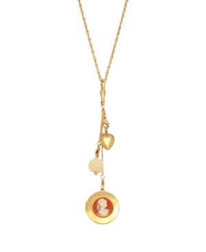 image of 2028 Women-s Gold Tone Carnelian Cameo Round Locket with Charms Necklace