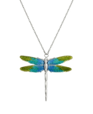 image of 2028 Women-s Silver Tone Blue/Green Enamel Dragonfly Necklace
