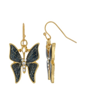 image of 2028 Women-s Gold Tone and Crystal Accent Butterfly Drop Earrings