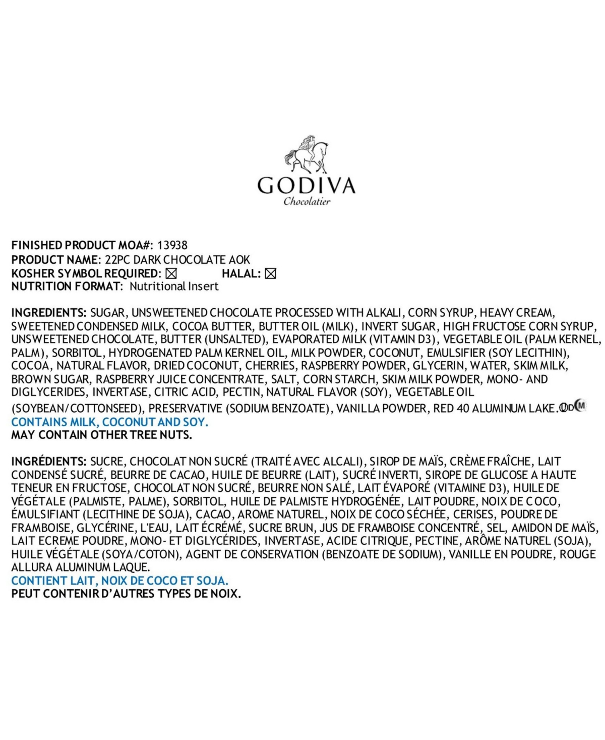 Godiva Assorted Dark Chocolate Gift Box, 22 Piece