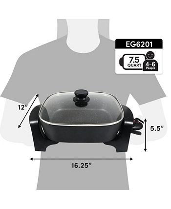 Elite Gourmet Electric Skillet with Glass Lid - Black