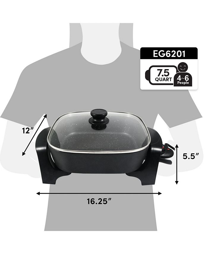 Elite Gourmet 7.5Qt Electric Marble Nonstick Skillet with Glass Lid