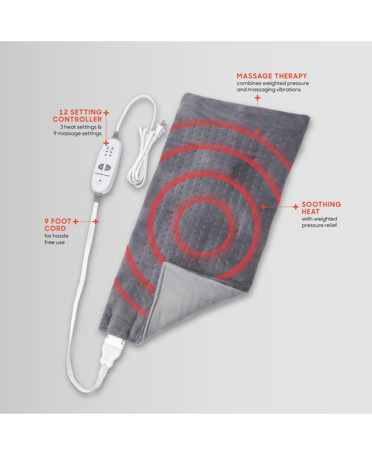 Sharper Image Massaging Weighted Heating Pad 12 Settings