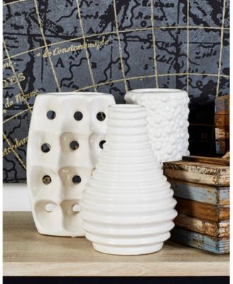 by Cosmopolitan Set of 3 White Stoneware Modern Vase, 5" x 8"