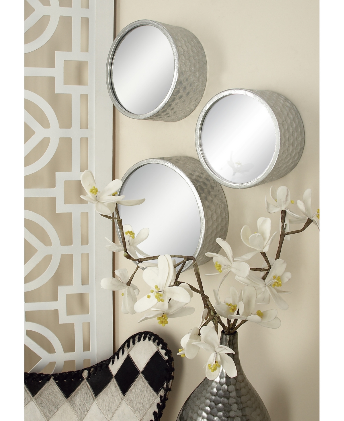 CosmopolitanLiving, Round Hammered Metal Decorative Wall Mirrors, Set of 7 - Silver-tone
