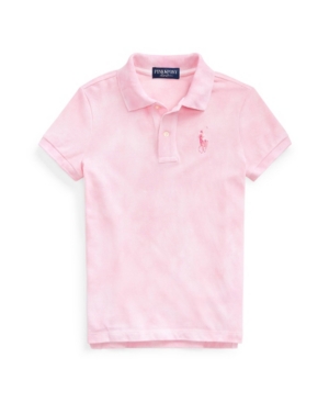 Little Girls Pink Pony Tie-Dye Mesh Polo Shirt