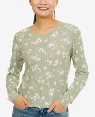 Hippie Rose Juniors' Floral Pointelle-Knit Top - Macy's