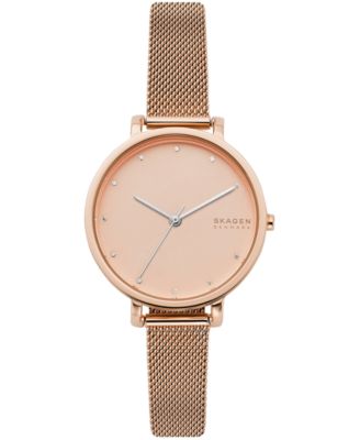 Skagen - Women's Hagen Rose Gold-Tone Stainless Steel Mesh Bracelet Watch 34mm