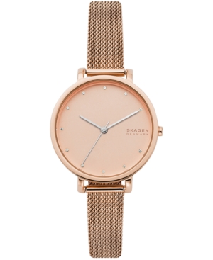 image of Skagen Women-s Hagen Rose Gold-Tone Stainless Steel Mesh Bracelet Watch 34mm