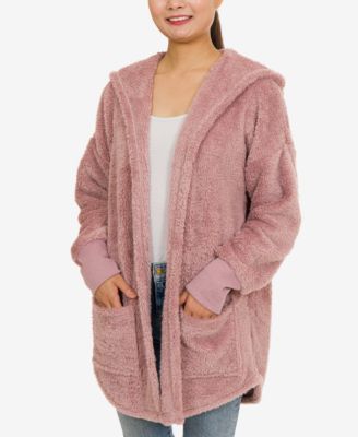 plush hooded cardigan