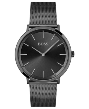 Shop Hugo Boss Men's Skyliner Black Stainless Steel Mesh Bracelet Watch 40mm