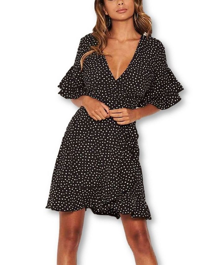 AX Paris Women's Spotty Wrap Frill Dress Macy's