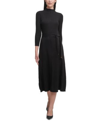 Calvin Klein Ribbed-Knit Belted Sweater 