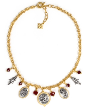 image of Patricia Nash Two-Tone Cherub Charm & Bead Statement Necklace, 17