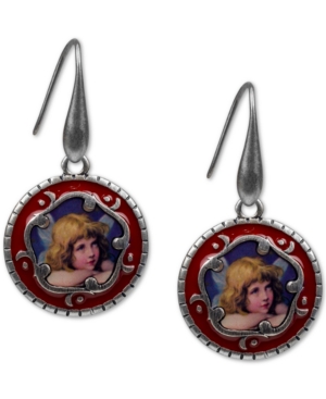 image of Patricia Nash Silver-Tone Cameo Drop Earrings